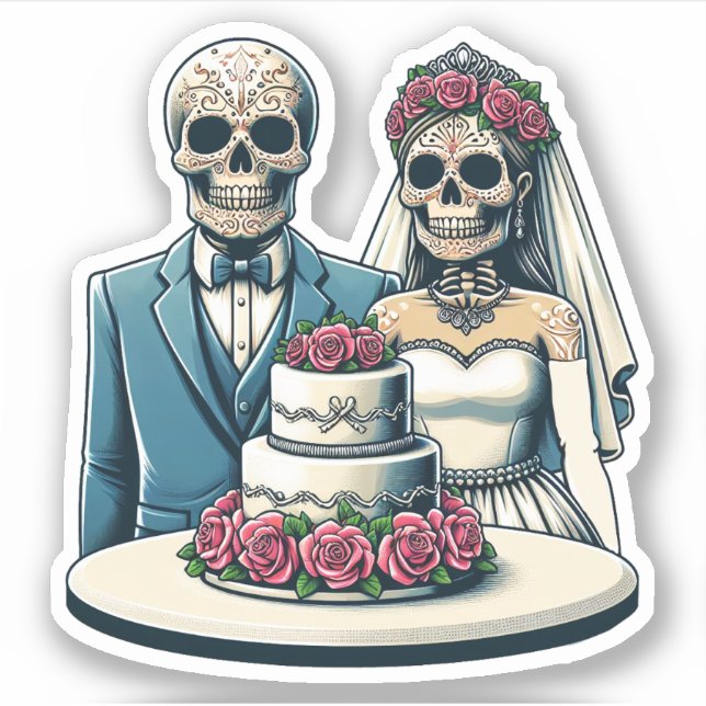 Skeleton Bride And Groom Wedding day of dead Art  Sticker (Front)