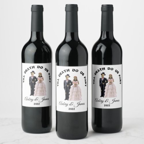 Skeleton Bride and Groom Wine Label