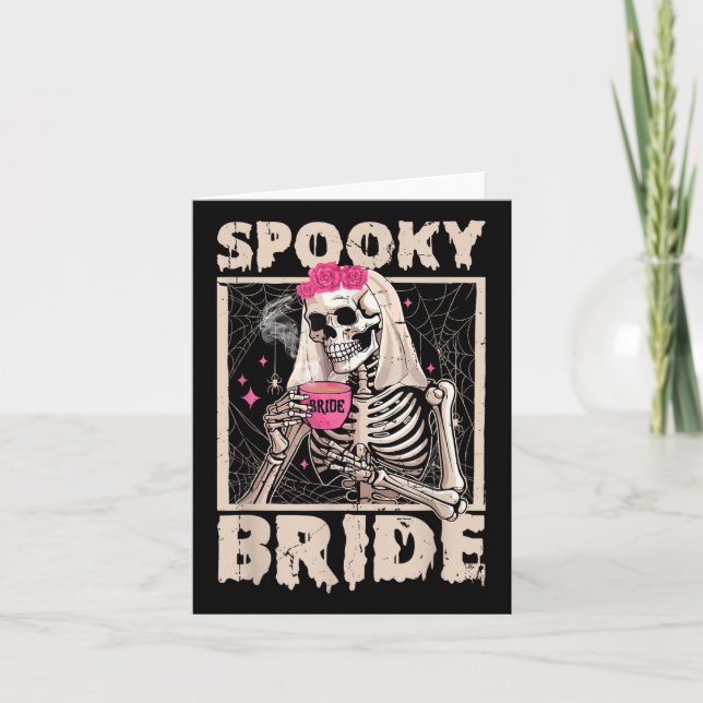 Skeleton Bride Drinking Coffee Wedding Halloween C Card (Front)