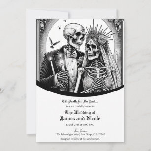 Skeleton Bride & Groom Beige Tan Vintage Wedding Invitation