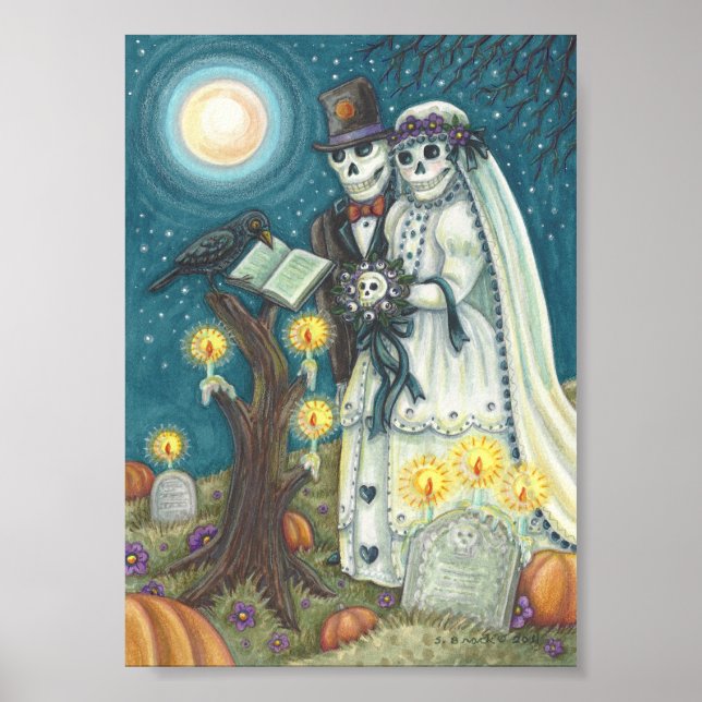 SKELETON BRIDE & GROOM, CEMETERY WEDDING POSTER (Front)