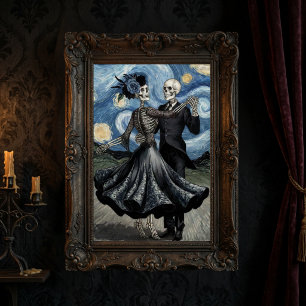 Skeleton Bride Groom Starry Night Gothic Wedding Poster