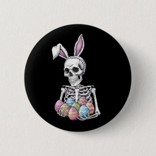 Skeleton Bunny Holding Easter Eggs Funny Rabbit Button