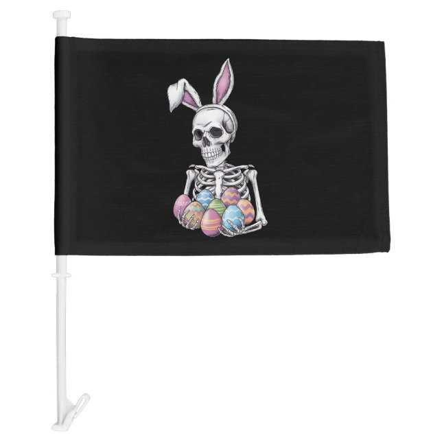 Skeleton Bunny Holding Easter Eggs Funny Rabbit Car Flag (Front)