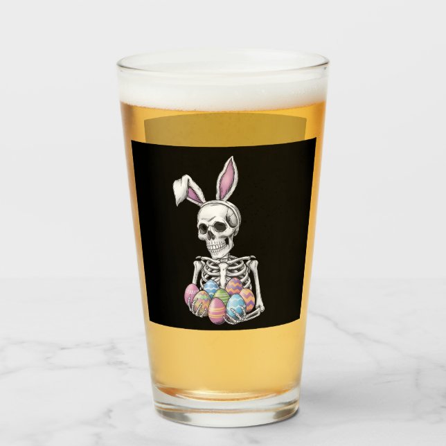Skeleton Bunny Holding Easter Eggs Funny Rabbit Glass (Front Filled)