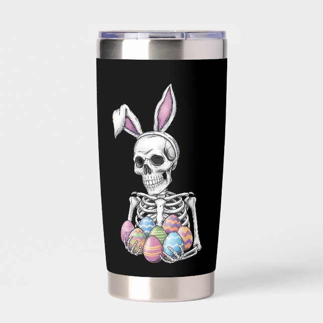 Skeleton Bunny Holding Easter Eggs Funny Rabbit Insulated Tumbler (Front)