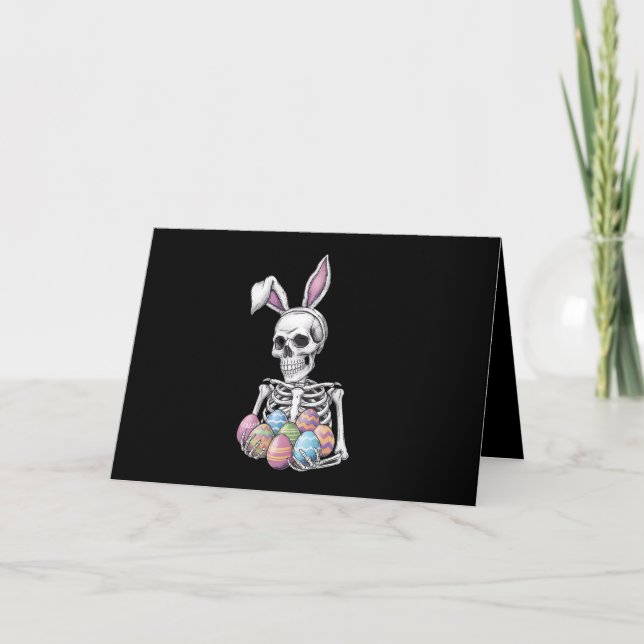 Skeleton Bunny Holding Easter Eggs Funny Rabbit Letterpress Thank You Card (Front)