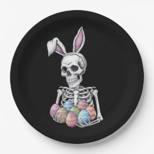 Skeleton Bunny Holding Easter Eggs Funny Rabbit Paper Plates