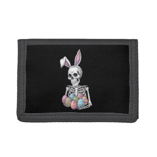 Skeleton Bunny Holding Easter Eggs Funny Rabbit Tri-fold Wallet