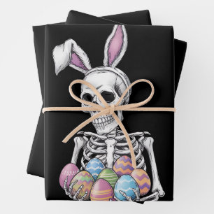Skeleton Bunny Holding Easter Eggs Funny Rabbit Wrapping Paper Sheets