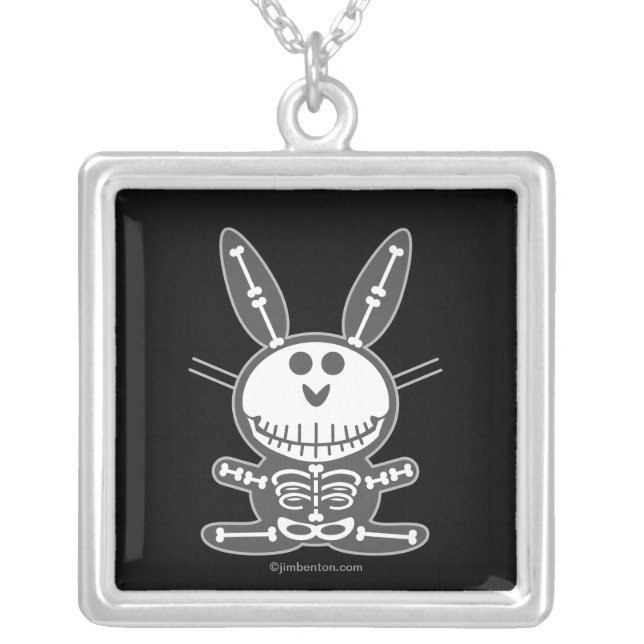 Skeleton Bunny Silver Plated Necklace (Front)