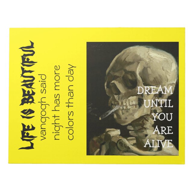 skeleton burning cigarette by vangogh | halloween  notepad (Front)