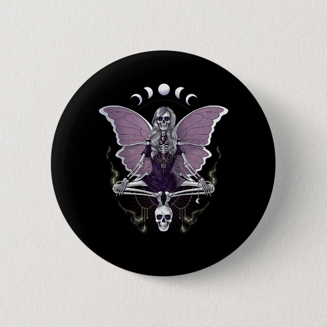 Skeleton Butterfly Goth Button (Front)