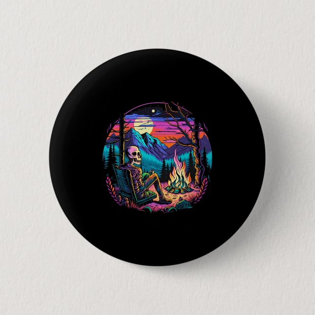 Skeleton Camping Halloween Costume Bones Camp Camp Button (Front)