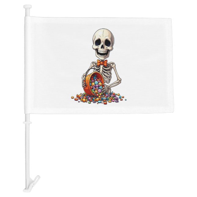Skeleton Candy Bowl Halloween Car Flag (Front)