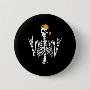 Skeleton Cap Skater Cool Halloween Punk Rock Men B Button
