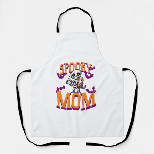 Skeleton Cat and coffee spooky mom for halloween   Apron