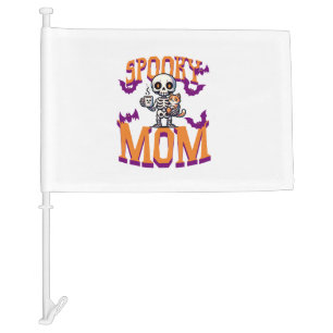 Skeleton Cat and coffee spooky mom for halloween Car Flag