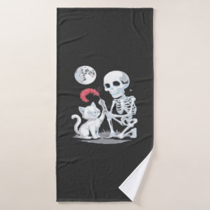 Skeleton Cat Halloween Funny Cute Spooky Essential Bath Towel