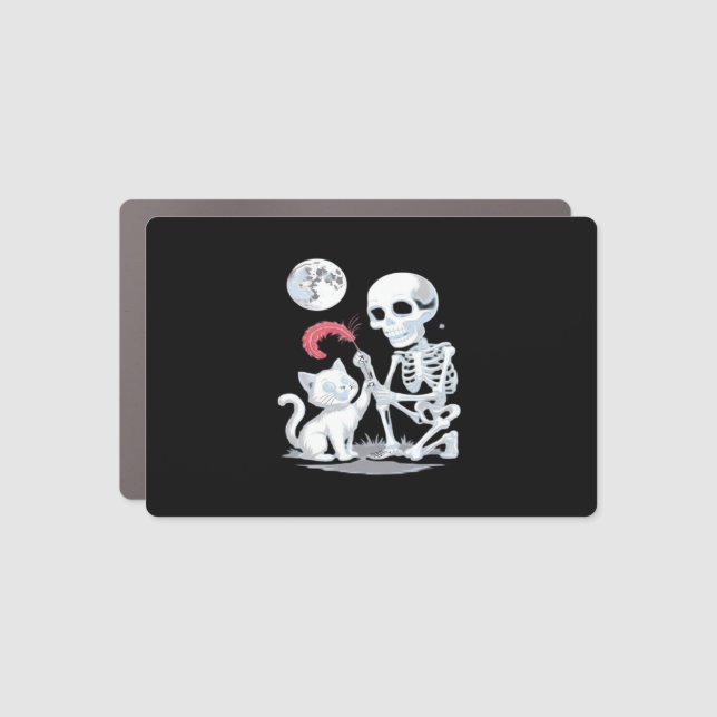 Skeleton Cat Halloween Funny Cute Spooky Essential Car Magnet (Front)