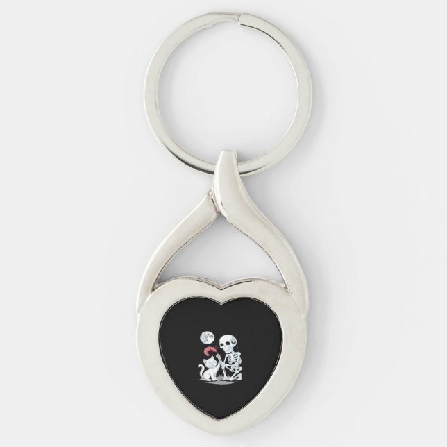 Skeleton Cat Halloween Funny Cute Spooky Essential Keychain (Front)