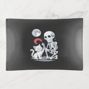 Skeleton Cat Halloween Funny Cute Spooky Essential Trinket Tray