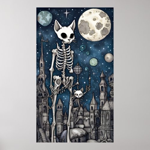 Skeleton Cat I Poster