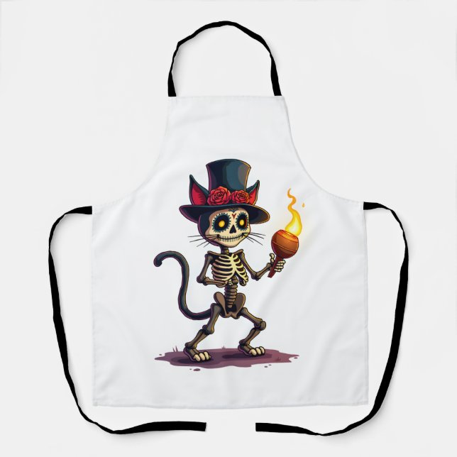 Skeleton Cat Jamboree Apron (Front)