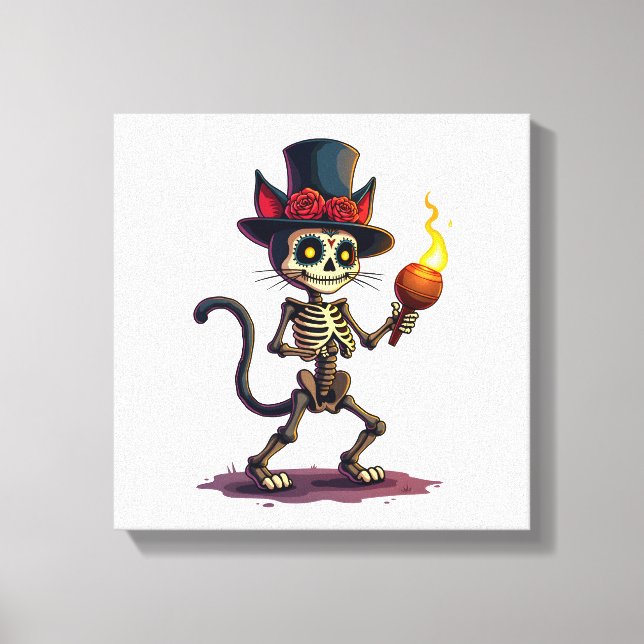 Skeleton Cat Jamboree Canvas Print (Front)