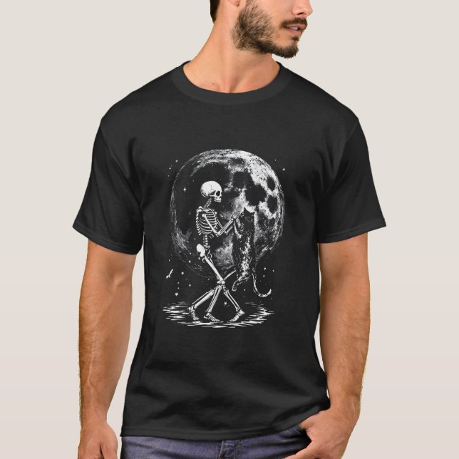 Skeleton Cat Moon Dance T-Shirt (Front)