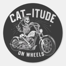 Skeleton Cat Riding A Motorcycle - Cat-itude