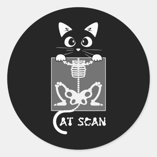 Skeleton Cat Scan Ct Scaning Funny X Ray Pun Meme  Classic Round Sticker (Front)