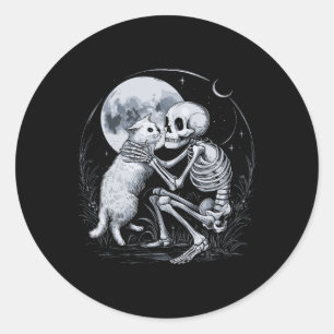 Skeleton Cat Skull Kitty Cute Goth Halloween Costu Classic Round Sticker