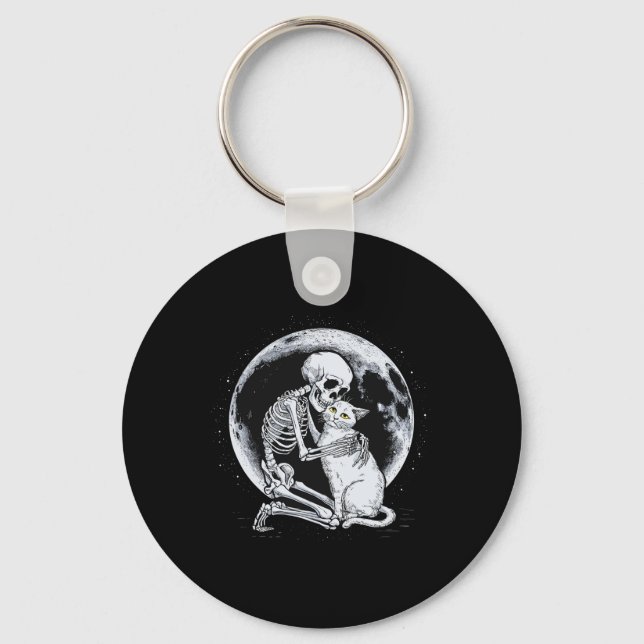 Skeleton Cat Skull Kitty Cute Goth Halloween Costu Keychain (Front)