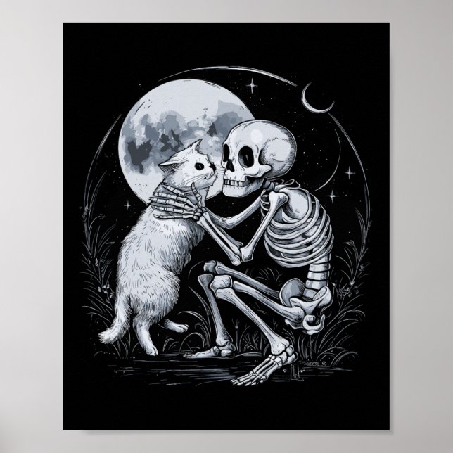 Skeleton Cat Skull Kitty Cute Goth Halloween Costu Poster (Front)