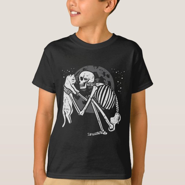 Skeleton Cat Skull Kitty Cute Goth Halloween Men W T-Shirt (Front)