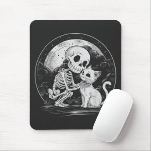 Skeleton Cat Skull Kitty - Cute Goth Halloween Mouse Pad