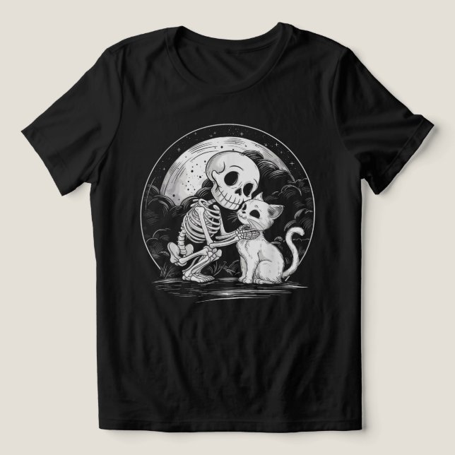 Skeleton Cat Skull Kitty - Cute Goth Halloween Tri-Blend Shirt (Design Front)