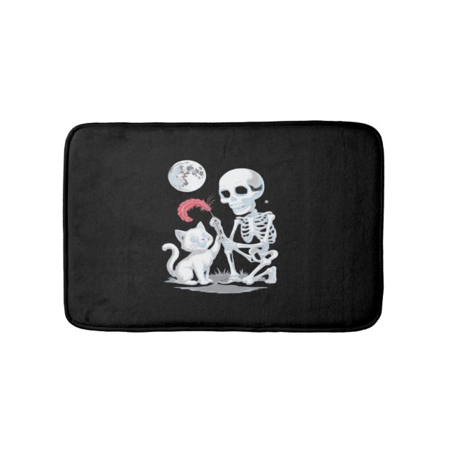 Skeleton Cat Skull kitty Cute Halloween Design Cla Bath Mat (Front)