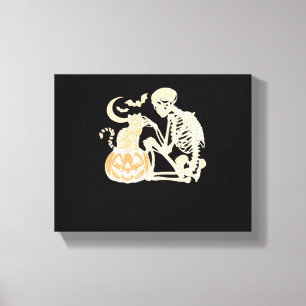 Skeleton Cat Skull kitty Cute Halloween Design Cla Canvas Print