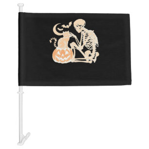 Skeleton Cat Skull kitty Cute Halloween Design Cla Car Flag