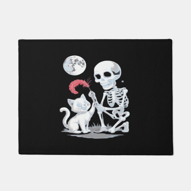 Skeleton Cat Skull kitty Cute Halloween Design Cla Doormat (Front)