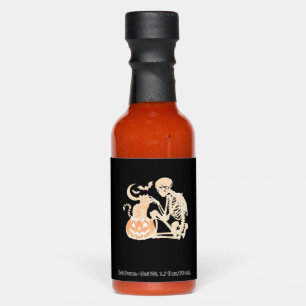 Skeleton Cat Skull kitty Cute Halloween Design Cla Hot Sauces