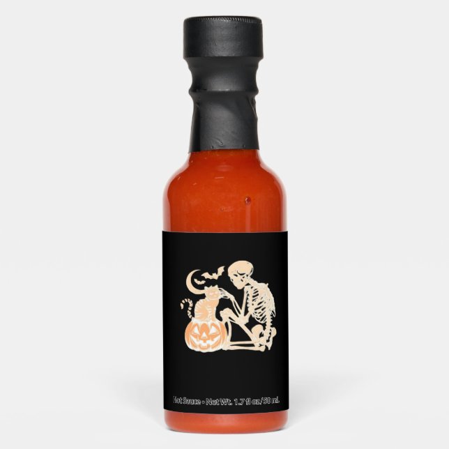Skeleton Cat Skull kitty Cute Halloween Design Cla Hot Sauces (Front)