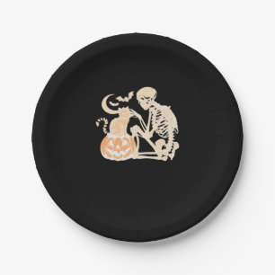 Skeleton Cat Skull kitty Cute Halloween Design Cla Paper Plates
