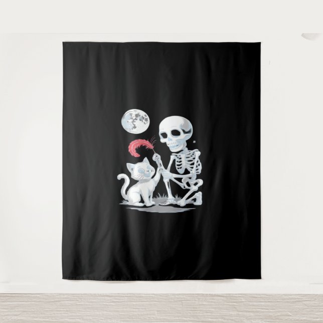Skeleton Cat Skull kitty Cute Halloween Design Cla Tapestry (Front)