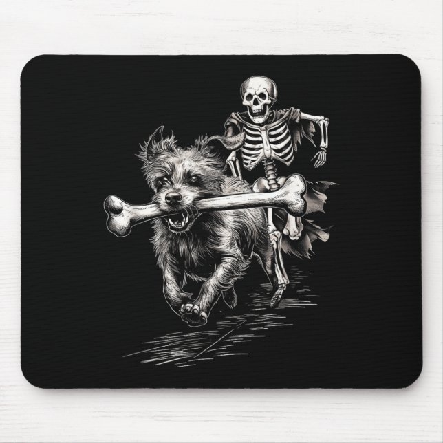 Skeleton Chasing Dog Funny Halloween Missing Bone Mouse Pad (Front)