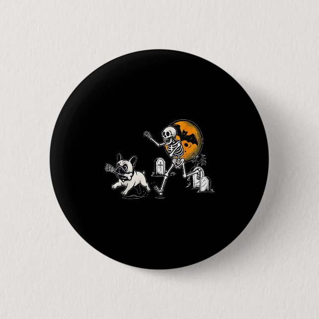 Skeleton Chasing French Bulldog Halloween Dog Mom  Button (Front)