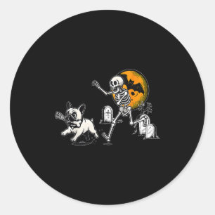 Skeleton Chasing French Bulldog Halloween Dog Mom  Classic Round Sticker