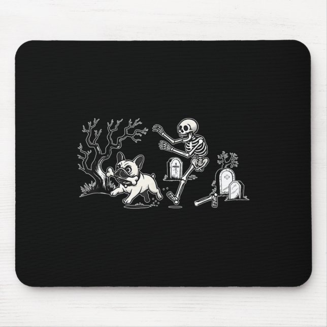Skeleton Chasing French Bulldog Halloween Dog Mom  Mouse Pad (Front)